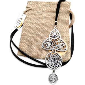 Collar Nudo de Brujas Triple Protección Amuleto Plata | Nudo + Tetragramatón + San Benito. Antelina 65cm Adaptable para Hombre y Mujer | Wicca, Protección contra Hechizos (Triple Protección WG)