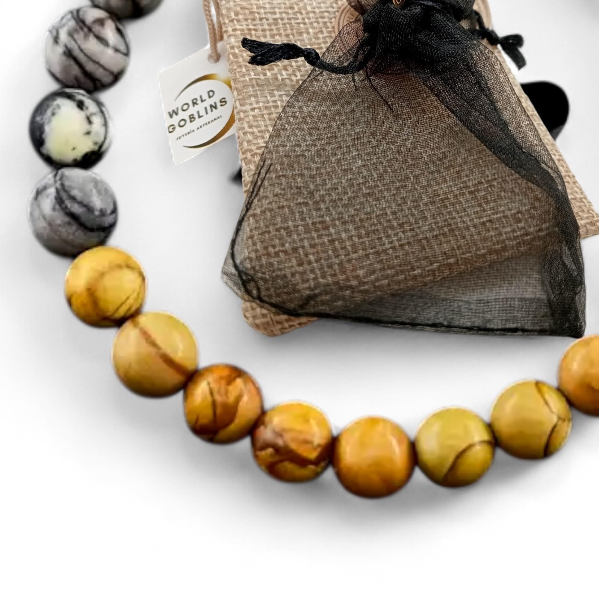 WORLD GOBLINS Pulsera Sistema Solar Piedras Naturales 8 mm | Chakras Curativos y Planetas | Pulsera Hombre Mujer Elástica 19 cm | Diseño Cósmico Universo Handmade (SATURNO) - Imagen 9