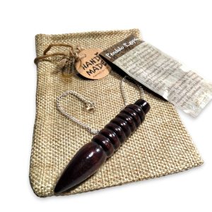 WORLD GOBLINS Péndulo Egipcio de Madera Exótica 8 cm. Cadena de Plata de Ley 925. 21cm | Radiestesia Adivinación + Folleto Explicativo y Bolsa Yute. Joyería Espiritual (Madera Egipcio 8 cm)