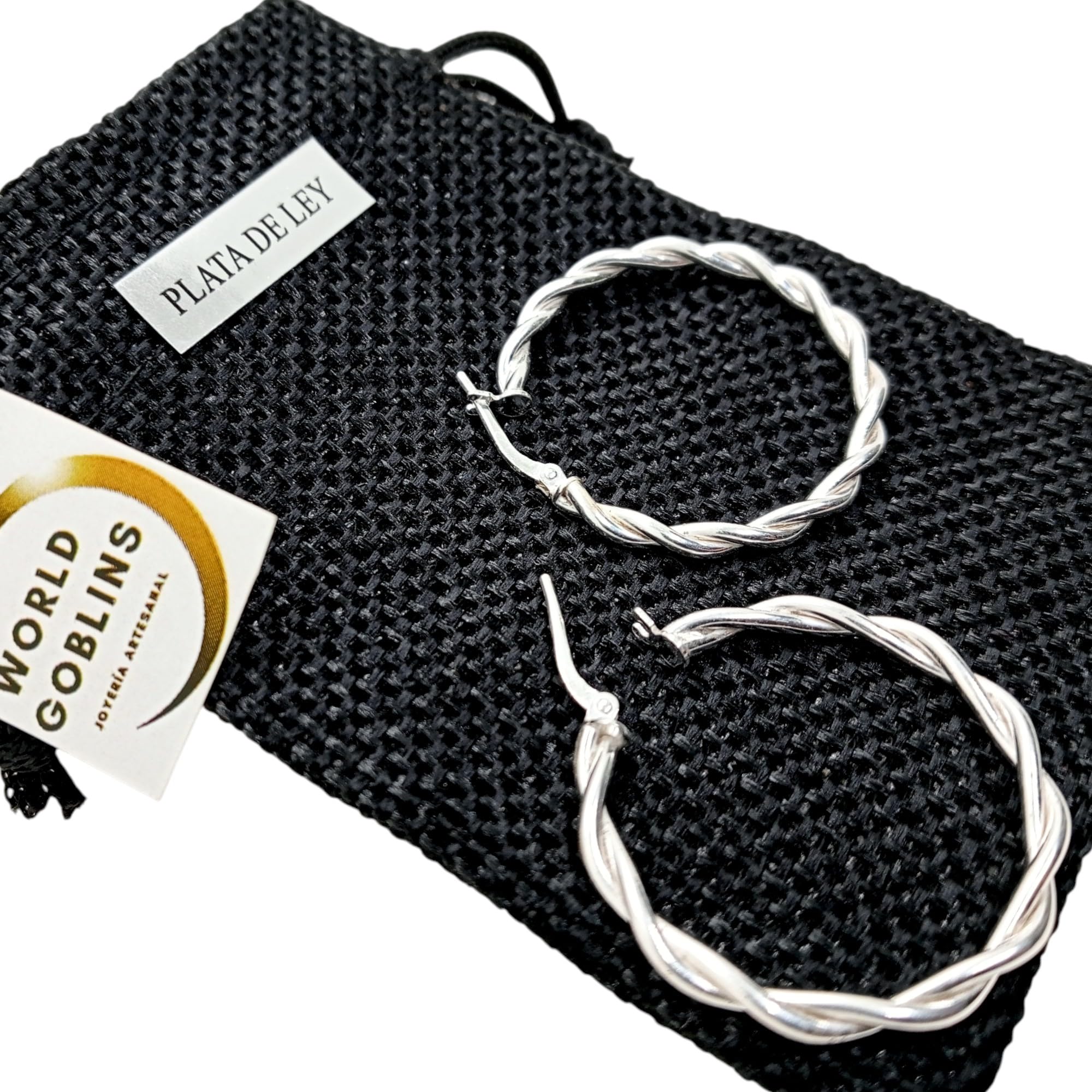 Pendientes Aro Trenzado Plata de Ley 925 Mujer – Aros Hipoalergénicos 30 mm Diseño Elegante Ligero – Hechos a Mano por WORLD GOBLINS - Imagen 4