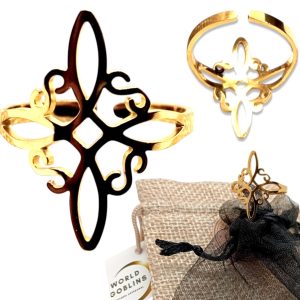 WORLD GOBLINS Anillo Nudo de Bruja Acero. Anillos Mujer Plata Hecho a Mano. Anillo Adaptable de Nudo de Bruja en Acero de Titanio. Regalos Originales Brujas Wicca (Nudo de Bruja/Acero Dorado)