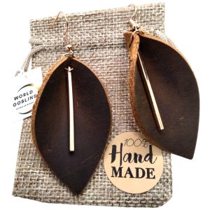 Pendientes de Cuero Mujer. Cuero con Forma de Hoja Hecho a Mano, Artesanales Inspirados en la Naturaleza, Hechos a Mano en Córdoba. España, Bohemio Original