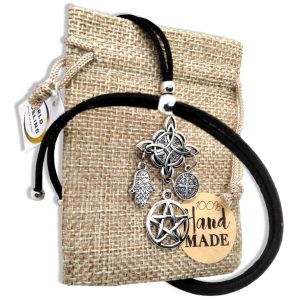 GOBLINS Collar Amuleto Protección Hechizos, Nudo de Bruja, Estrella de David, San Benito y Mano de Fátima, Cuatro Amuletos Potectores, Joyería Espiritual Wicca, Regalos Originales (Protección Total)