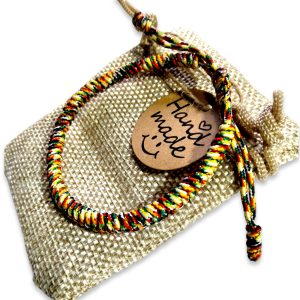 Pulsera Budista Tibetana Hecha a Mano | Amuleto de Proteccióny Suerte, Nudo Nacional. Pulseras Ajustables para Hombre y Mujer +Bolsa Yute de Regalo, Original (NACIONAL BUDISTA)