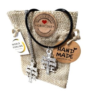 WORLD GOBLINS Collares Cruz de Caravaca, 2Pcs. Gargantilla Protección Cadena de Acero Inoxidable y Cuero Encerado 48cm. Regalo Parejas, Hombre Mujer. Joyería, Regalo Original. (Cruz Caravaca- 2 Unds)