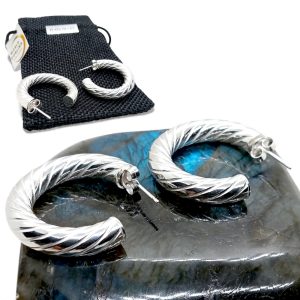 Aros Abiertos Trenzados Plata de Ley 925 Mujer 30x6mm | Hechos a Mano | Joyas. Joyería Fina + Bolsa de Yute Regalo | Córdoba España