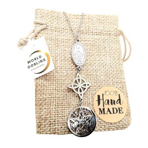 Collar Amuleto Triple Protección Mujer | Acero Inoxidable 316L | Virgen Milagrosa, Nudo de Bruja, Tetragramatón | Amuletos Espirituales de la Suerte, Joyería Magia Wicca (Con Virgen Milagrosa NEW)