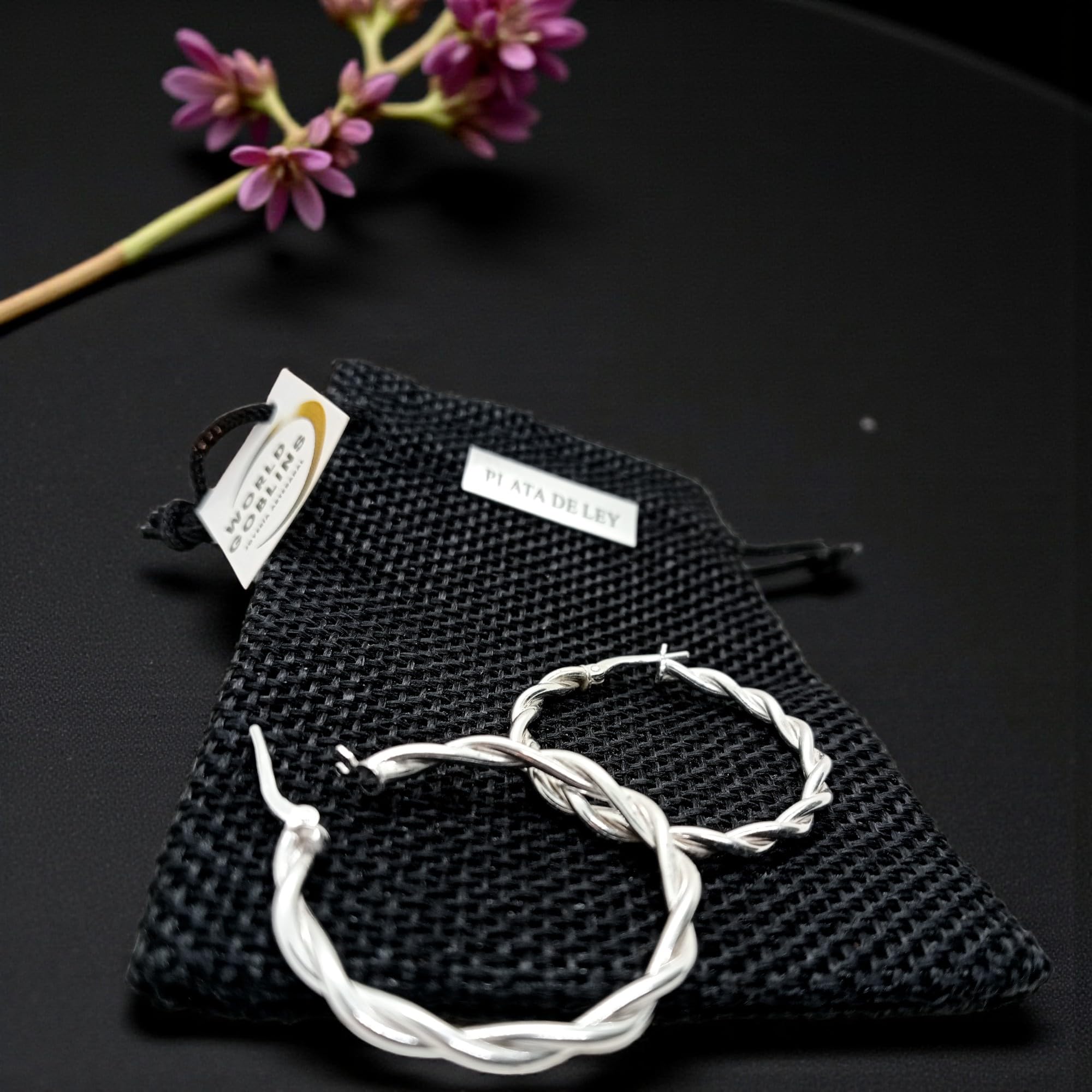 Pendientes Aro Trenzado Plata de Ley 925 Mujer – Aros Hipoalergénicos 30 mm Diseño Elegante Ligero – Hechos a Mano por WORLD GOBLINS - Imagen 9