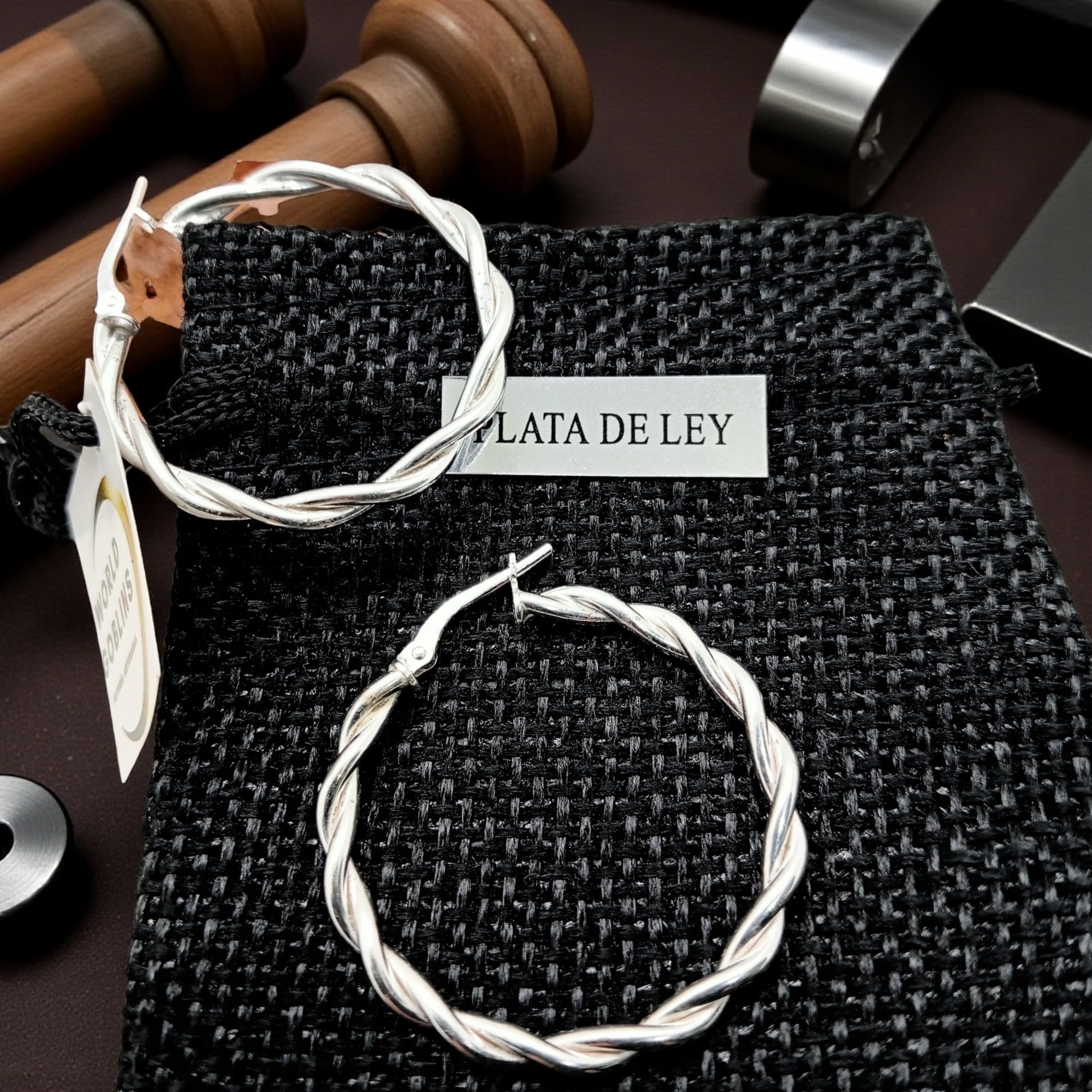 Pendientes Aro Trenzado Plata de Ley 925 Mujer – Aros Hipoalergénicos 30 mm Diseño Elegante Ligero – Hechos a Mano por WORLD GOBLINS - Imagen 5