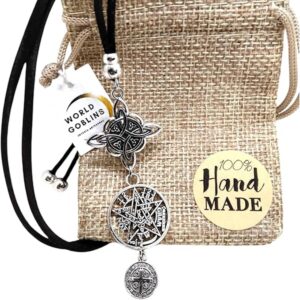 Collar Nudo de Brujas Triple Protección Amuleto Plata | Nudo + Tetragramatón + San Benito. Antelina 65cm Adaptable para Hombre y Mujer | Wicca, Protección contra Hechizos (WG Triple Protección)